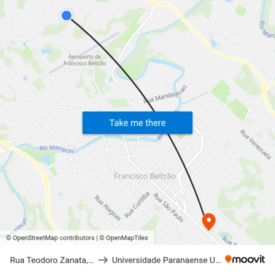 Rua Teodoro Zanata, S/N to Universidade Paranaense Unipar map