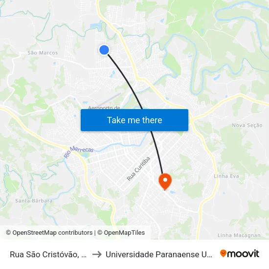 Rua São Cristóvão, 923 to Universidade Paranaense Unipar map
