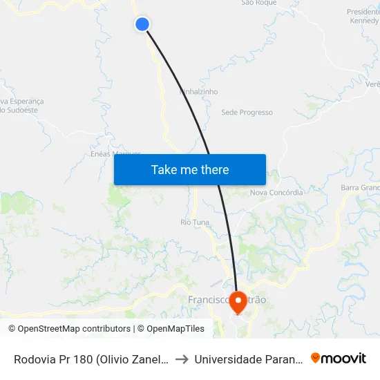 Rodovia Pr 180 (Olivio Zanella) - São Valentim to Universidade Paranaense Unipar map