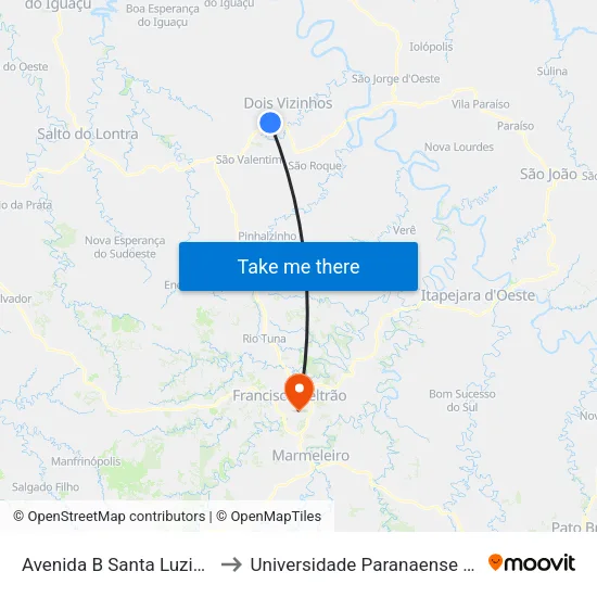 Avenida B Santa Luzia, 233 to Universidade Paranaense Unipar map