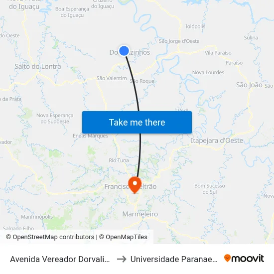 Avenida Vereador Dorvalino Tosi, 496 to Universidade Paranaense Unipar map