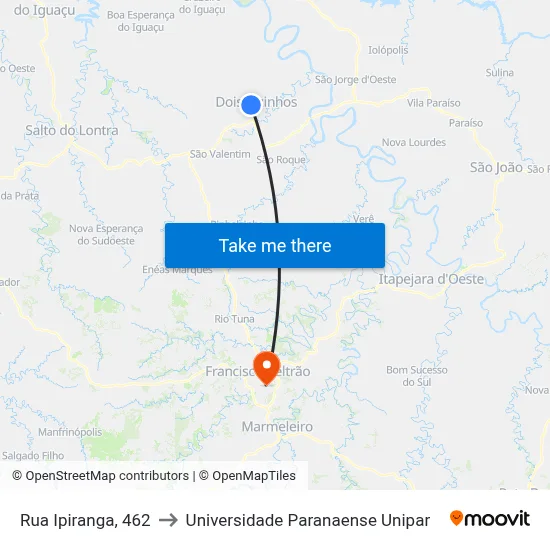 Rua Ipiranga, 462 to Universidade Paranaense Unipar map
