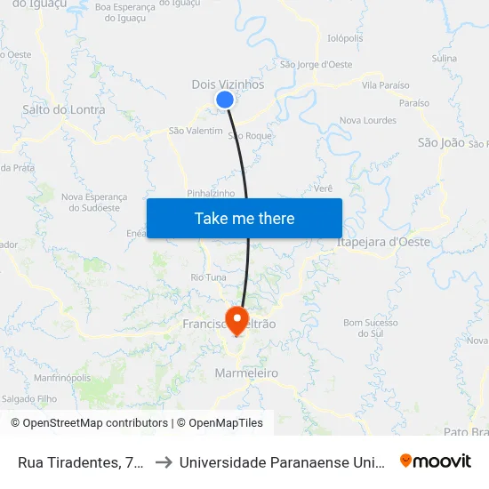 Rua Tiradentes, 740 to Universidade Paranaense Unipar map