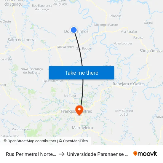 Rua Perimetral Norte, 568 to Universidade Paranaense Unipar map