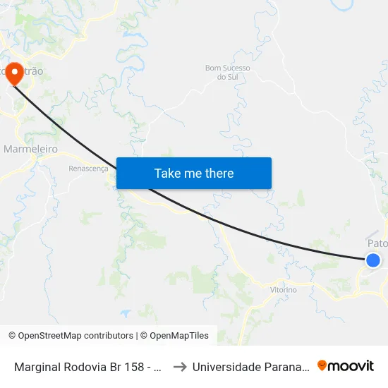 Marginal Rodovia Br 158 - Trevo Itacolomi to Universidade Paranaense Unipar map