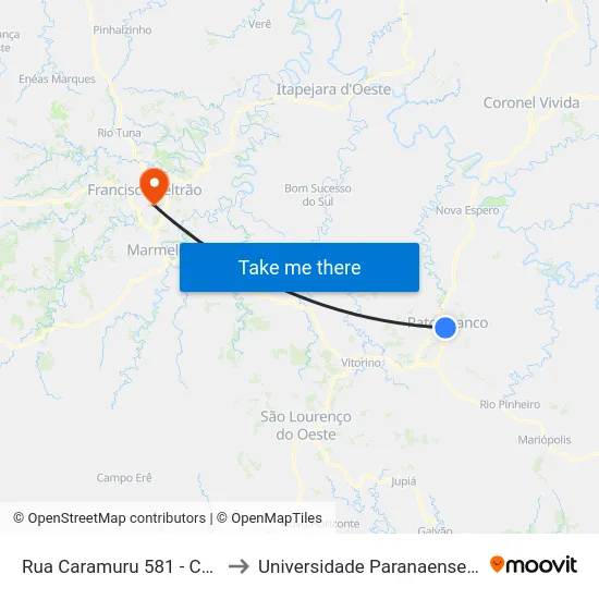 Rua Caramuru 581 - Correios to Universidade Paranaense Unipar map