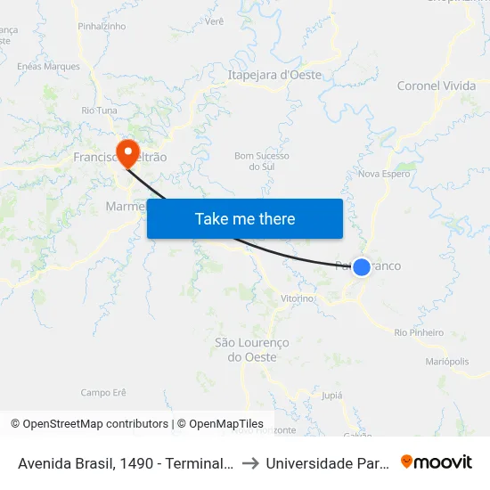 Avenida Brasil, 1490 - Terminal Rodoviário José Cattani to Universidade Paranaense Unipar map