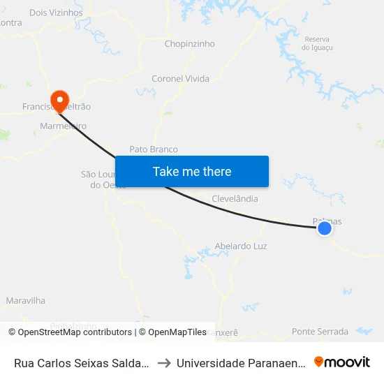 Rua Carlos Seixas Saldanha, 1520 to Universidade Paranaense Unipar map