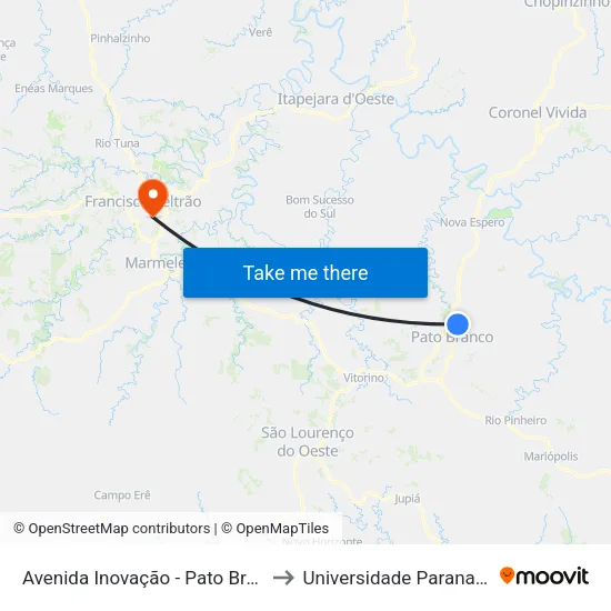Avenida Inovação - Pato Branco Shopping to Universidade Paranaense Unipar map