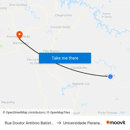 Rua Doutor Antônio Batista Ribas, 1087 to Universidade Paranaense Unipar map