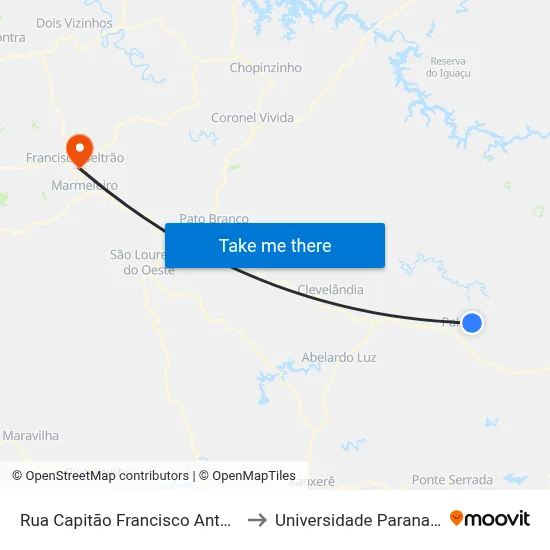 Rua Capitão Francisco Antônio Araújo, 592 to Universidade Paranaense Unipar map