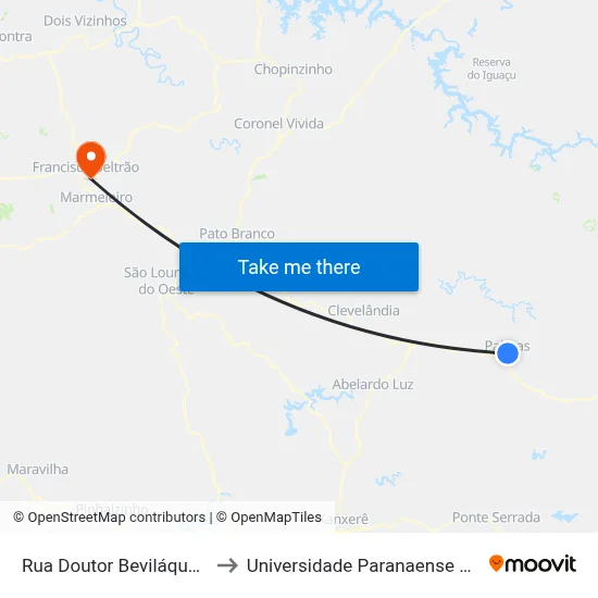 Rua Doutor Beviláqua 604 to Universidade Paranaense Unipar map
