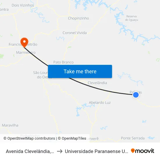 Avenida Clevelândia, 588 to Universidade Paranaense Unipar map
