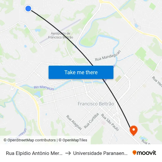 Rua Elpídio Antônio Merísio, S/N to Universidade Paranaense Unipar map