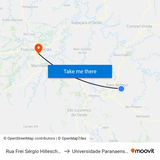 Rua Frei Sérgio Hillescheim, 244 to Universidade Paranaense Unipar map