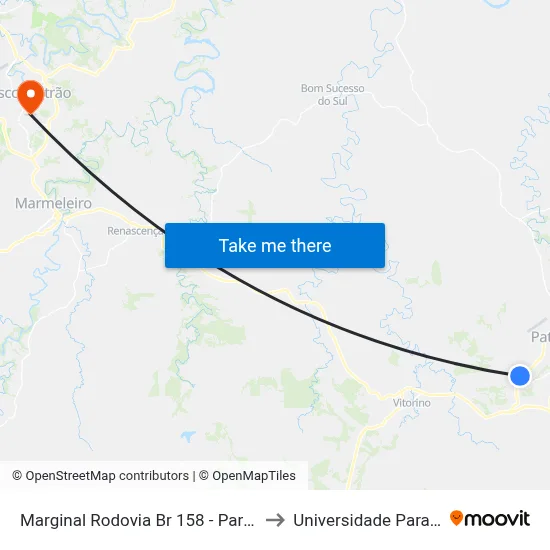 Marginal Rodovia Br 158 - Parque Industrial Planalto to Universidade Paranaense Unipar map