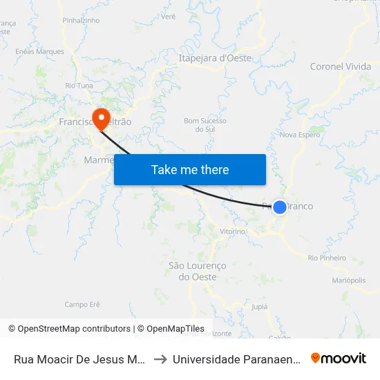 Rua Moacir De Jesus Martins, 85 to Universidade Paranaense Unipar map