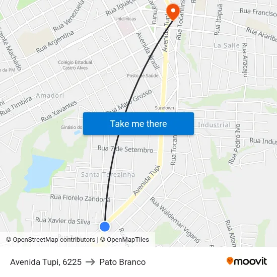 Avenida Tupi, 6225 to Pato Branco map