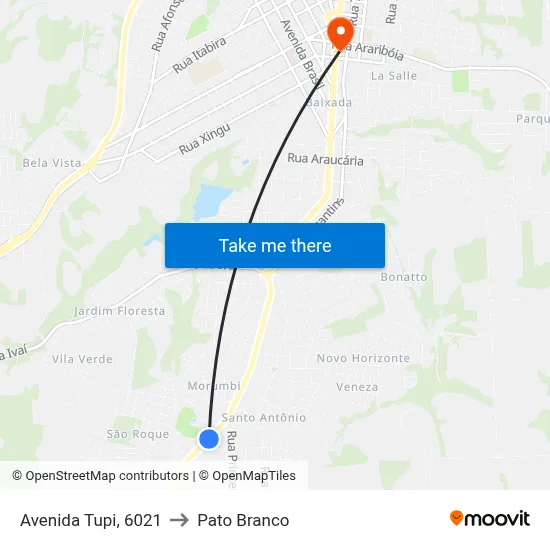 Avenida Tupi, 6021 to Pato Branco map