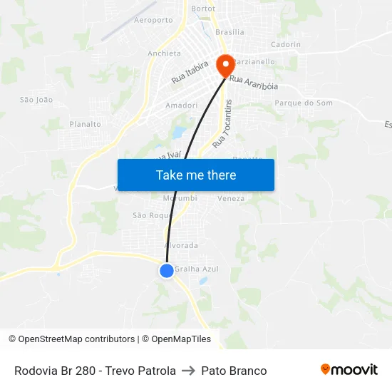 Rodovia Br 280 - Trevo Patrola to Pato Branco map