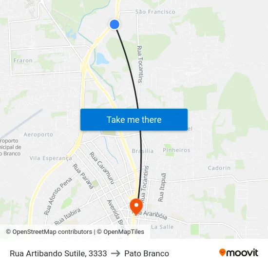 Rua Artibando Sutile, 3333 to Pato Branco map