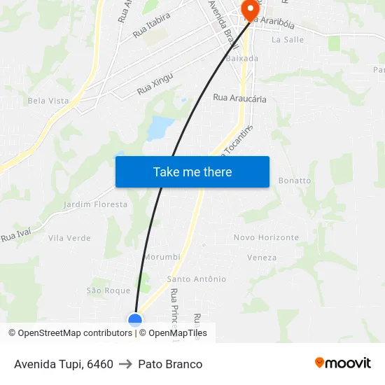 Avenida Tupi, 6460 to Pato Branco map
