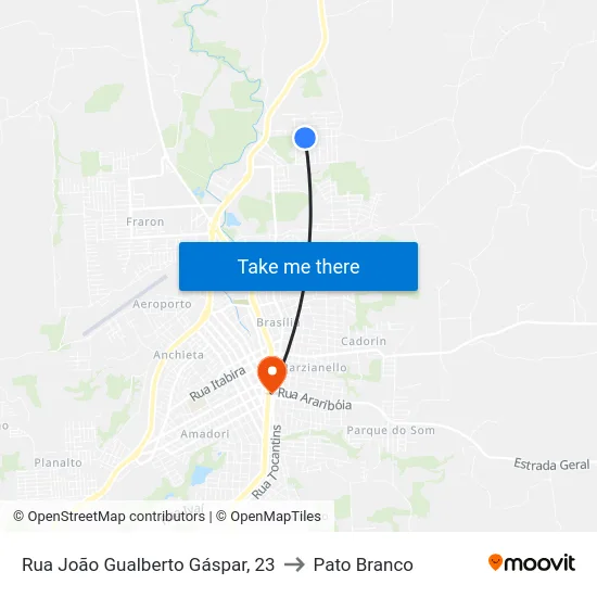 Rua João Gualberto Gáspar, 23 to Pato Branco map
