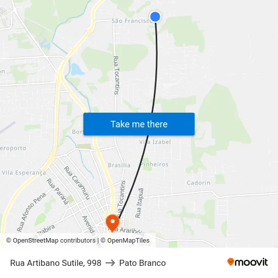 Rua Artibano Sutile, 998 to Pato Branco map