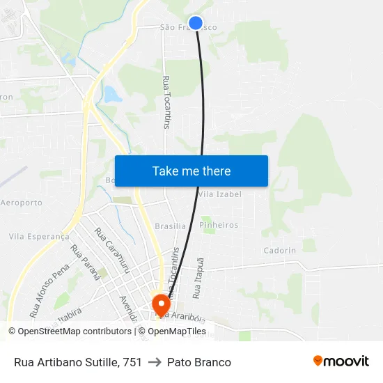 Rua Artibano Sutille, 751 to Pato Branco map