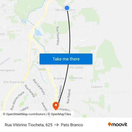 Rua Vitórino Tiocheta, 625 to Pato Branco map