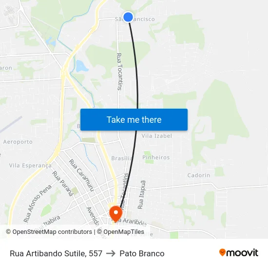 Rua Artibando Sutile, 557 to Pato Branco map