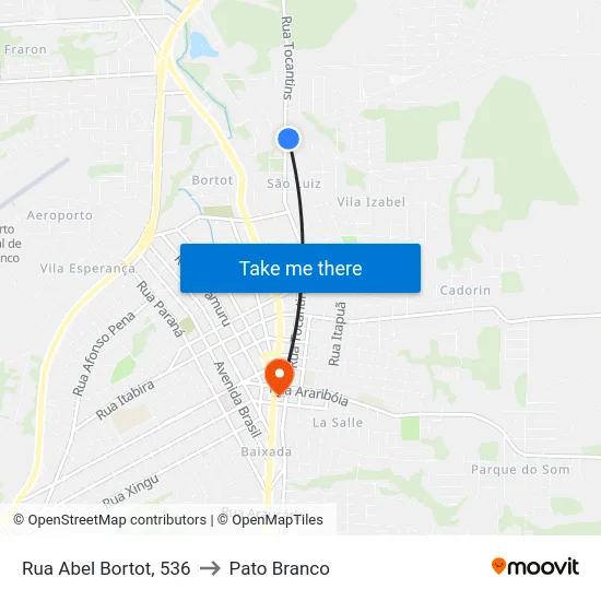 Rua Abel Bortot, 536 to Pato Branco map