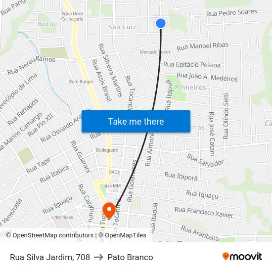 Rua Silva Jardim, 708 to Pato Branco map