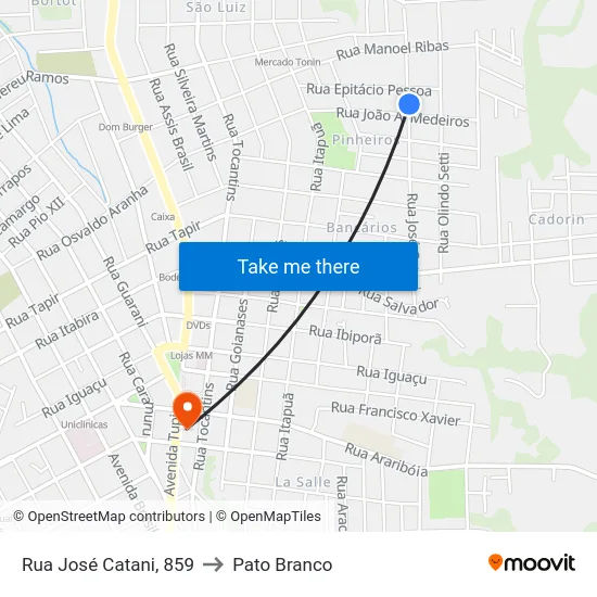 Rua José Catani, 859 to Pato Branco map