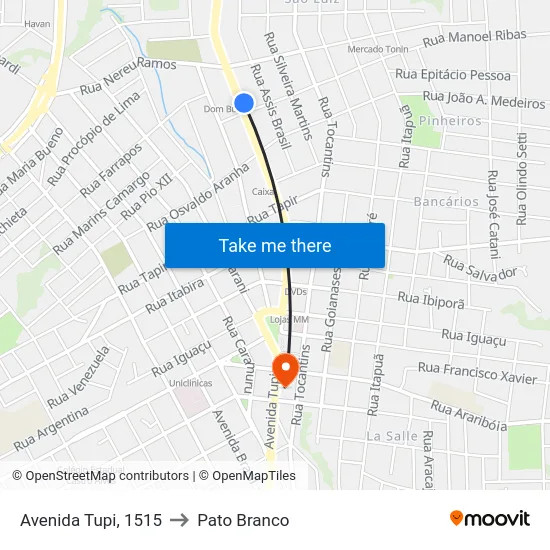 Avenida Tupi, 1515 to Pato Branco map