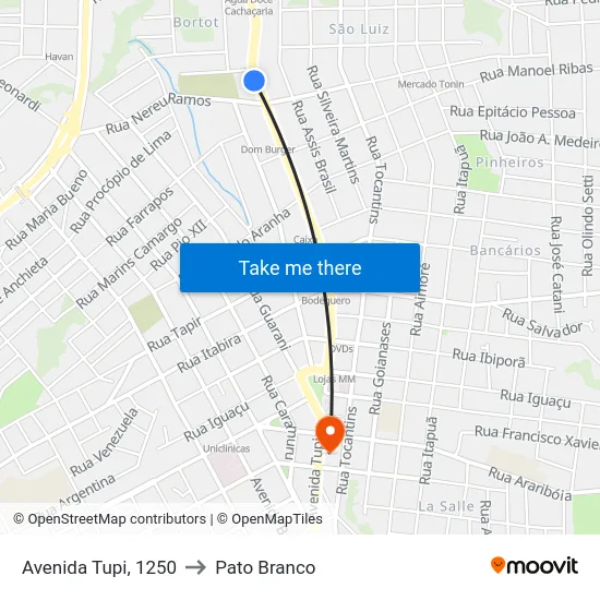 Avenida Tupi, 1250 to Pato Branco map