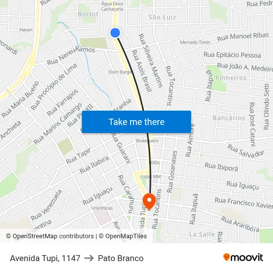 Avenida Tupi, 1147 to Pato Branco map