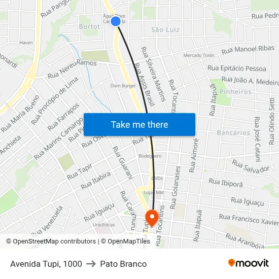 Avenida Tupi, 1000 to Pato Branco map