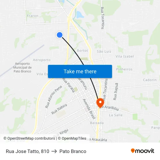 Rua Jose Tatto, 810 to Pato Branco map
