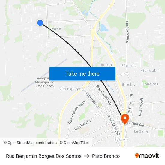 Rua Benjamin Borges Dos Santos to Pato Branco map