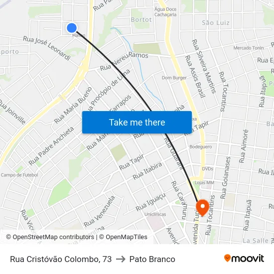 Rua Cristóvão Colombo, 73 to Pato Branco map