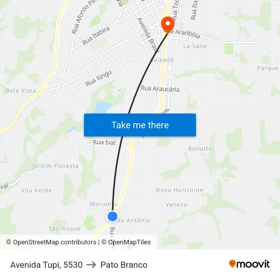 Avenida Tupi, 5530 to Pato Branco map