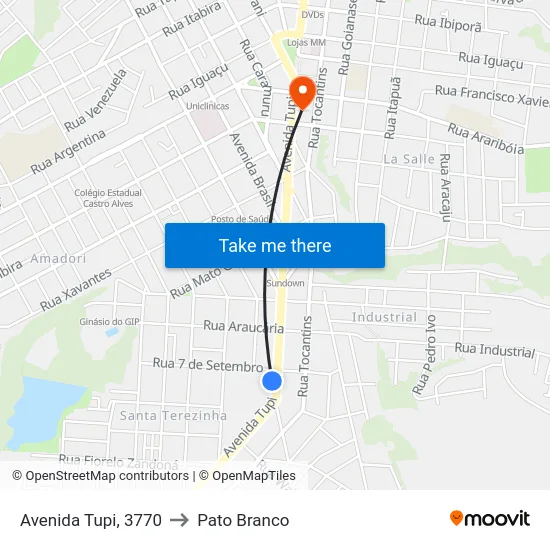 Avenida Tupi, 3770 to Pato Branco map
