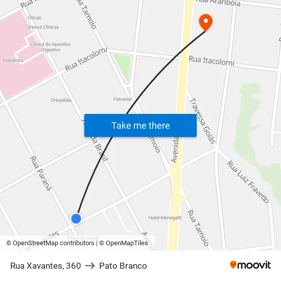 Rua Xavantes, 360 to Pato Branco map