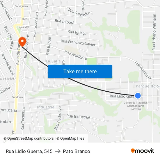 Rua Lídio Guerra, 545 to Pato Branco map