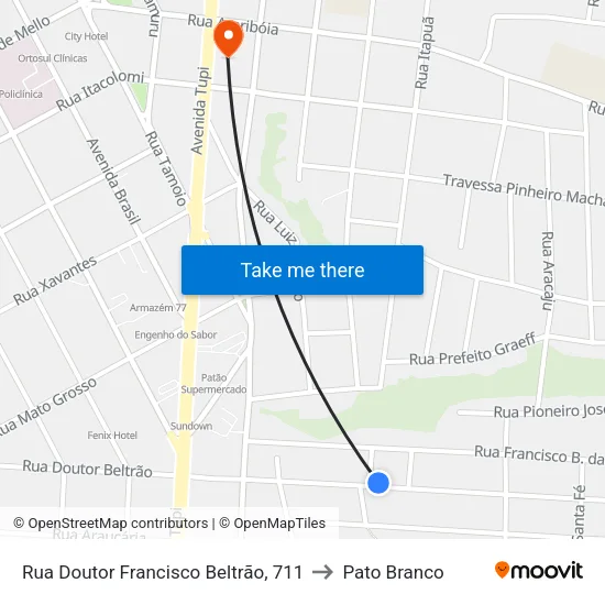 Rua Doutor Francisco Beltrão, 711 to Pato Branco map
