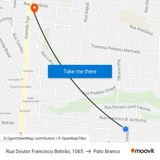 Rua Doutor Francisco Beltrão, 1065 to Pato Branco map