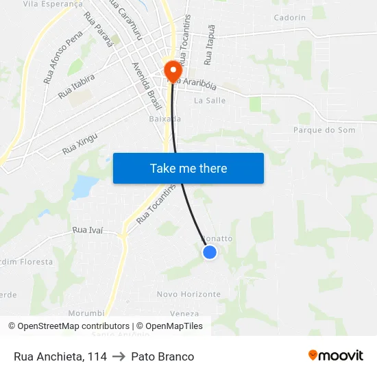 Rua Anchieta, 114 to Pato Branco map