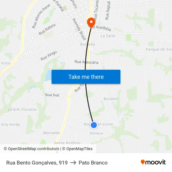Rua Bento Gonçalves, 919 to Pato Branco map