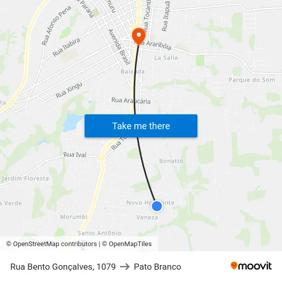 Rua Bento Gonçalves, 1079 to Pato Branco map